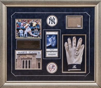 2011 Derek Jeter Game Used Batting Glove & Yankee Stadium Dirt With Photos In 28x24 Framed Display (MLB Authenticated & Steiner)